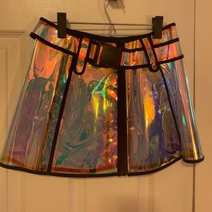 Dolls Kill rave iridescent vinyl skirt